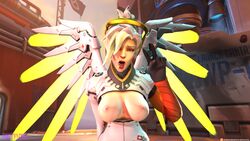 3d ahegao big_breasts blonde_hair blue_eyes breasts light-skinned_female light_skin looking_at_viewer mercy netfuta overwatch tongue_out v watchpoint:_gibraltar_(map)