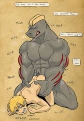 2boys anal anal_sex anthro cum daniel_z._davis dialogue duo english_text gay human humanoid humansub machoke male male_only male_pokemon/male_human mammal muscular muscular_male nintendo nude pecs penetration pokémon_(species) pokemon pokemon_(species) pokemon_rgby pokephilia sex simple_background size_difference sketch text traditional_media_(artwork) tush twink video_games yaoi