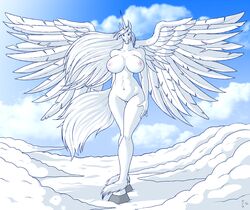 alicorn anthro ass big_breasts big_butt breasts cloud cloudscape curvaceous day equine feathered_wings feathers female full-length_portrait hair hooves horn huge_breasts huge_butt light_theme long_hair looking_at_viewer mammal nude outside pegasus portrait pussy sky solo spread_wings standing thick_thighs voluptuous wide_hips wings zp92