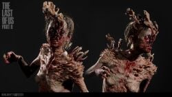 blood body_horror breasts cordyceps female female_only fungus hair infected monster naughty_dog nipples nude official_art open_mouth simple_background small_breasts solo sony_interactive_entertainment stalker_(the_last_of_us) teeth the_last_of_us the_last_of_us_2