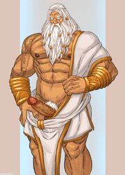 1boy 1male abs bara baradok beard big_muscles deity dilf greek_mythology growlygruntz looking_at_viewer male male_only mature_male muscles muscular muscular_male nipples penis silver_hair solo veiny_muscles white_male zeus zeus_(god_of_war)