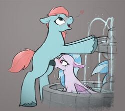 2019 blush duo equid equine feral fountain friendship_is_magic heart hi_res male mammal my_little_pony ocellus_(mlp) open_mouth oral penis selenophile sex silverstream_(mlp) simple_background water