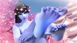 1girls 3d animated big_feet blizzard_entertainment breasts colonelyobo feet female female_only foot_fetish hanamura_(map) no_sound overwatch purple_toenails soles solo tagme toes video widowmaker