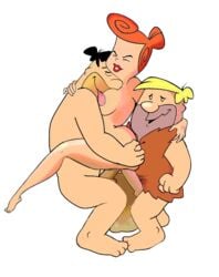 animated barney_rubble female fred_flintstone hanna-barbera human male penis straight the_flintstones threesome wilma_flintstone