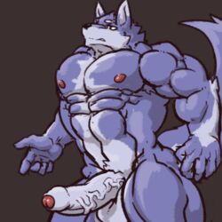 anthro balls big_penis canine croiyan erection humanoid_penis male male_only mammal muscular muscular_male nude pecs penis solo standing uncut vein