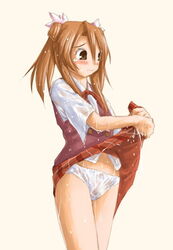 blush clothing kasuga_yukihito mahou_sensei_negima! mei_sakura panties skirt skirt_lift tagme wet_clothes