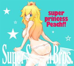 blue_eyes breasts crown female female_only hat huge_breasts human inumimi_moeta long_hair mario_(series) nintendo panties princess_peach sideboob solo super_princess_peach super_smash_bros. topless underwear