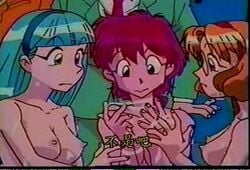 90s ayashigedan fuu_hououji glasses hikaru_shidou japanese_text lowres magic_knight_rayearth small_breasts tagme umi_ryuuzaki