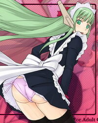 ass blush clothing green_hair ha-ru karakuri_chachamaru looking_back mahou_sensei_negima! maid panties robot_girl stockings tagme