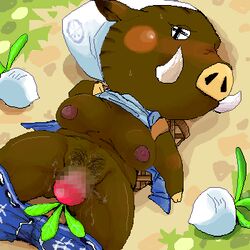 animal_crossing artist_request blush breasts female female_only nintendo nipples pubic_hair pussy sow_joan straight_hair turnip year_request