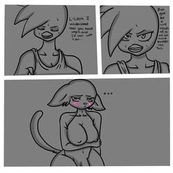 1futa 1girls 2015 aanthony_(artist) areolae avian balls bird blush breasts cleavage comic curvy embarrassed erect_nipples evening_(aanthony) feline female flaccid futa_with_female futanari huge_breasts mammal nipples nude original original_character penis