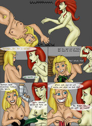 2girls batman batman:_the_animated_series batman_(series) blonde_hair blue_eyes breasts comic dc dc_comics dcau dialogue dick_grayson female female_only gender_transformation green_eyes harley_quinn mtf_transformation multiple_girls nipples nude poison_ivy poison_ivy_(dcau) pop_gun pubic_hair red_hair robin_(dc) robin_(dick_grayson) rule_63 speech_bubble the_new_batman_adventures transformation unknown_artist