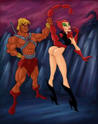 1boy 1boy1girl 1girls ass filmation he_man high_heel_boots high_heels masters_of_the_universe scorpia_(she-ra) she-ra_princess_of_power