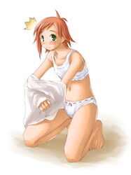 blush bra clothing flat_chest green_eyes kasuga_yukihito mahou_sensei_negima! murakami_natsumi panties tagme