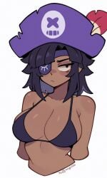 ai_assisted ai_generated bikini brawl_stars darryl_(brawl_stars) embarrassed eye_patch hat humanized large_breasts moglotbs navel pirate pirate_hat rule_63 supercell tagme
