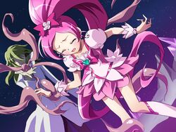 1boy 1girls blush bow breasts clothing cure_blossom dress faceless_male gipsy_underground heartcatch_precure! magical_girl precure pretty_cure tentacle tsubomi_hanasaki