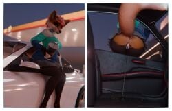 3d anthro anus beverage bodily_fluids bottomwear canid canine car chimney_(the_texorcist) clothed clothing digital_media_(artwork) drinking female fox fur genital_fluids genitals hair hand_on_crotch hi_res hoodie inside_car inside_vehicle mammal no_underwear peeing peeing_inside raised_tail skirt solo tail the_texorcist tongue tongue_out topwear urine urine_stream vehicle vulva watersports