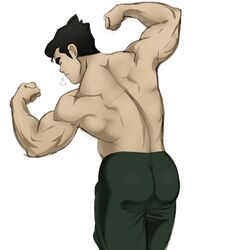 1boy 2019 aizenhower ass avatar_legends back back_muscles back_view bara black_hair black_pants bodybuilder bolin bottomwear bottomwear_only breath bubble_ass bubble_butt closed_eyes closed_mouth color digital_media_(artwork) eyes_closed flexing flexing_arms flexing_biceps flexing_both_biceps flexing_muscles hair_strand human human_only light-skinned_male light_skin male male_only muscle muscles muscular muscular_back muscular_male nickelodeon pants pants_bulge pants_only pinup pose posing shirtless shirtless_male simple_background smooth_skin snorting solo solo_focus solo_male standing the_legend_of_korra thick_eyebrows tight_clothing tight_pants topless topless_male uncensored url white_background