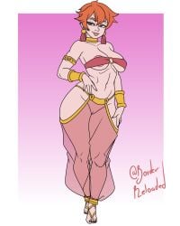 2d belly_dancer belly_dancer_outfit borderreloaded busty female female_focus female_only harem harem_girl harem_outfit hip_cleavage hourglass_figure oc red_hair standing tagme wide_hips