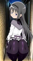 1girls ai_generated akemi_homura animated animated_gif anus_peek ass ass_focus ass_shake big_ass black_hair blush curvy expressionless hairband homura_akemi huge_ass long_hair looking_at_viewer looking_back magical_girl mahou_shoujo_madoka_magica microskirt pantyhose petite petite_body petite_female puella_magi_madoka_magica purple_eyes serious small_breasts solo solo_female solo_focus standing thick_thighs twerking
