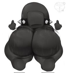 among_us among_us_(series) among_us_black ass_focus back_view black_(among_us) facing_away fapcorn flipping_off flipping_the_bird flipping_viewer_off huge_ass huge_butt hyper hyper_ass hyper_butt hyper_thighs middle_finger spiked_collar sweat sweating