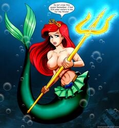 areolae ariel ariel_(the_little_mermaid) big_breasts blue_eyes breasts bubbles disney disney_princess drawnthatwayxx enchantedhentai.com english english_text female female_only fin fish_tail hair long_hair mermaid nipples princess red_hair solo speech_bubble text the_little_mermaid the_little_mermaid_(1989_film) trident underwater water