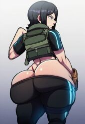 1girls _(imitation) ai ai_generated ass_focus back_view behind_view big_ass big_butt bubble_ass bubble_butt danganronpa female looking_at_viewer mukuro_ikusaba novelai solo tagme thick_thighs