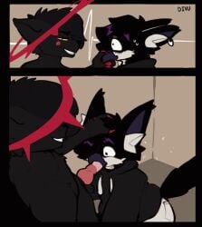 2boys 2d 2d_(artwork) 2d_animation animated animation anthro anthro_on_anthro areola avian balls beak beakjob black_fur blowjob clothed divucup fellatio fur genital_fluids genitals hoodie knot loop male male_only nude_male pants penis saliva saliva_trail tagme tail text white_fur