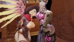 2girls 3d ass blender breast_sucking breasts duo lunawantsyou mercy nipples overwatch widowmaker yuri