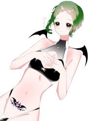 alternate_costume androgynous cleavage cleavage_cutout crop_top femboy green_eyes green_hair incubus jeongsua257010 made_in_abyss male male_only pale-skinned_male pale_skin pectoral_cleavage pubic_tattoo short_hair short_hair_with_long_locks sidelocks solo torka twink wings