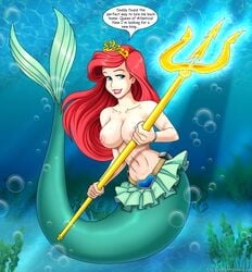 areolae ariel ariel_(the_little_mermaid) big_breasts blue_eyes breasts bubbles disney disney_princess drawnthatwayxx enchantedhentai.com english english_text female female_only fin fish_tail hair long_hair mermaid nipples princess red_hair solo speech_bubble text the_little_mermaid the_little_mermaid_(1989_film) trident underwater water