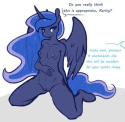 1girls 2019 alicorn anthro anthrofied blue_eyes blue_hair breasts cosmic_hair cutie_mark dialogue equine feathered_wings feathers female friendship_is_magic hair horn kneeling mammal my_little_pony navel nipples nude princess_luna_(mlp) pussy simple_background solo spread_legs spreading whatsapokemon white_background wings