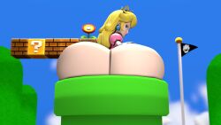 1girls 3d allstarman alternate_version_available ass ass_bigger_than_head ass_bigger_than_torso ass_focus big_ass blonde_hair bottomless crown dress earrings enormous_ass female female_focus female_only fire_flower flag_pole green_pipe hand_on_ass hand_on_hip hyper_ass long_hair looking_at_ass looking_back mario_(series) nintendo pink_dress pipes princess princess_peach question question_block question_mark sfm solo solo_female source_filmmaker stuck stuck_in_pipe super_mario_bros. tagme warp_pipe yellow_hair