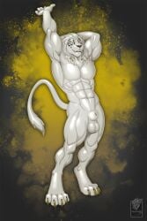 2025 2:3 4_toes 5_fingers abs ajani_goldmane animal_genitalia anthro arm_outstretched artist_logo artist_name balls beads biceps big_balls biped black_markings braided_mane brown_lips brown_nose calf_muscles claws closed_eyes dated digitigrade facial_markings fangs feet felid fingers forearm_muscles genitals glistening glistening_body golden_claws green_background hand_above_head hand_behind_head hasbro head_markings hi_res latex latex_body latex_creature lion lips logo magic:_the_gathering male mammal mane markings muscular muscular_anthro muscular_male navel nude nude_anthro nude_male pantherine paws pecs quads serratus shaded sheath simple_background smile snout solo standing stretching tail tail_tuft teeth text textured_background toe_claws toes toothy_smile triceps tuft vallhound whisker_spots white_body wizards_of_the_coast