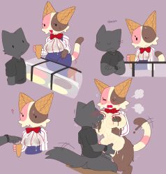 anon anthro belly_grab big_breasts blush blush_lines bottomless bottomless_male bottomwear bow_tie breast_play breast_suck breasts clock clothed clothing crossed_arms dessert domestic_cat duo felid feline felis female food food_creature genitals hi_res ice_cream ice_cream_creature imminent_penetration male mammal nipples_visible_through_clothing nude nude_female pants penis sex shirt sitting slightly_chubby snazzle_snapp sprinkles sprinkles_on_breasts sucking topwear vulva waffle_cone watch wet wet_clothing wet_shirt wet_topwear