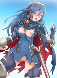 blue_eyes blue_hair clothing female fire_emblem fire_emblem_awakening kashira lucina_(fire_emblem) ripped_clothing scabbard shoulder_armor solo xaw