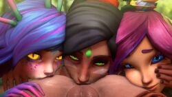 1boy 2026 3d 3d_(artwork) 3girls anal anal_sex anilingus anilingus_from_female balls blue_eyes centaur dark-skinned_female eye_contact female female/male female_focus female_rimming female_rimming_male foursome green_eyes group hair_ornament kissing_anus kissing_ass league_of_legends licking licking_anus licking_ass lillia_(league_of_legends) long_tongue looking_at_viewer male male_anilingus meklab monster_girl neeko nidalee oral oral_anal oral_anal_sex oral_sex orientation_play_(lore) pale_skin ponytail pov pov_eye_contact pov_male rimjob rimming rimming_male tanned teamwork triple_oral unusual_pupils vastaya yellow_eyes