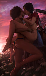 2girls 3d african african_female afro areolae ass barefoot bomyman breasts brown_hair chloe_frazer closed_eyes clothing dark-skinned_female duo feet female female_only hand_on_ass hand_on_neck indian indian_female interracial kissing lesbian nadine_ross nipples outside partially_clothed passionate romantic softcore tan-skinned_female tongue_kiss tongue_out uncharted yuri