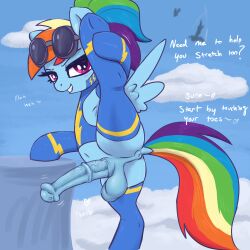 1:1 2026 absurd_res alternate_version_at_source animal_genitalia animal_penis balls clothed clothed_feral clothed_gynomorph clothing dock_(anatomy) english_text equid equine equine_genitalia equine_penis erection eyewear eyewear_on_head feral flared_penis flexible friendship_is_magic ftg_crossgender fti_crossgender genitals goggles goggles_on_head group gynomorph hasbro hi_res intersex looking_at_viewer mammal medial_ring my_little_pony mythological_creature mythological_equine mythology navel one_leg_up pegasus penis purple_eyes quadruped rainbow_dash_(mlp) raised_leg rule_63 semi-anthro silhouette solo_focus splits spread_legs spreading standing t72b tail text trio vein veiny_penis vertical_splits wings wonderbolts_uniform