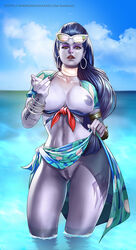 1girls alternate_costume areolae arm_tattoo beckoning blue_hair breasts cote_d'azur_widowmaker earrings female female_only female_pubic_hair hairy_pussy hoop_earrings landing_strip large_breasts navel nipples overwatch pubic_hair pussy rankgo solo sunglasses sunglasses_on_head tattoo toned toned_female widowmaker