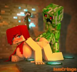 1boy 1girls 3d animated ass big_breasts blue_eyes breasts creeper_(minecraft) female human iamcringe interspecies large_breasts male mine-imator minecraft nude red_hair rosie_oriante_(iamcringe) sex straight tagme text watermark