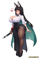 ai_generated animal_humanoid big_breasts black_hair blush breasts canid canid_humanoid canine canine_humanoid clothed clothing female firstbouki fox_humanoid hair hi_res hoshimi_miyabi huge_ass huge_breast huge_breasts humanoid long_hair looking_at_viewer mammal mammal_humanoid melee_weapon mihoyo miyabi_(zenless_zone_zero) sword thiren voluptuous_female weapon wide_hips zenless_zone_zero