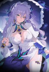 1girls blue_eyes cantarella_(wuthering_waves) cleavage cleavage_cutout female female_focus female_only large_breasts light-skinned_female light_skin long_hair looking_at_viewer nvl purple_hair smile smiling smiling_at_viewer tagme teasing teasing_viewer wuthering_waves