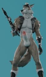 2025 3d 4_claws 4_fingers abs absurd_res anthro assault_rifle bad_trigger_discipline balls bedroom_eyes big_balls big_penis black_nose blender_(artwork) blue_background boots bottomless bottomless_anthro bottomless_male canid canine canis claws clothed clothing digital_media_(artwork) ear_piercing epic_games erection fingerless_gloves fingers fluffy fluffy_tail footwear fortnite front_view fur furgonomic_headwear furgonomics genitals glans gloves grey_body grey_fur grey_tail gun handwear headgear headwear hi_res holding_gun holding_object holding_ranged_weapon holding_weapon inner_ear_fluff looking_at_viewer male mammal mcfizzyd_(nuthead101) mostly_nude_anthro multicolored_body multicolored_boots multicolored_clothing multicolored_footwear multicolored_fur multicolored_gloves multicolored_handwear multicolored_hat multicolored_penis narrowed_eyes naughty_face neck_tuft only_male open_clothing open_topwear open_vest partially_clothed partially_clothed_anthro partially_clothed_male pecs penis piercing portrait presenting presenting_penis pupils ranged_weapon red_glans red_tongue rifle seductive shirtless shirtless_anthro shirtless_male shoes simple_background smile smiling_at_viewer smirk smirking_at_viewer solo tail teeth three-quarter_portrait tongue topwear tuft vest weapon wendell_(fortnite) white_balls white_body white_fur wolf yellow_sclera