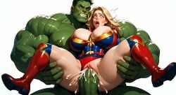 1boy 1girls ai_art ai_assisted ai_generated big_breasts blonde_female blonde_hair captain_marvel carol_danvers cum cum_in_pussy cum_inside cumshot forced_sex fucked_from_behind fucked_silly huge_breasts hulk marvel marvel_comics ms._marvel ms_marvel painful painful_penetration sex spread_legs superhero superheroine wide_spread_legs