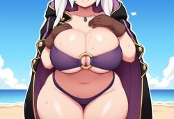 ai_generated beach bikini fire_emblem fire_emblem_awakening huge_breasts novelai robin_(fire_emblem) robin_(fire_emblem)_(female) thick_thighs thigh_gap wide_hips