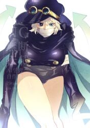 1female big_breasts black_eyes blue_eyes clothing devil_fruit_power ebiflyebi female female_only gunko hat heterochromatic_eyes huge_breasts huge_thighs mouth_covered one_piece sees_you solo solo_female thighs white_hair