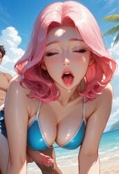 ai_generated beach bikini blowjob female pink_hair