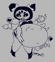 4_arms anthro belly big_belly churning female hand_on_belly heart looking_at_viewer spider stomach_bulge teacup undertale vore vore_belly whaatzit