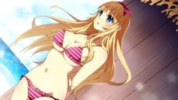 bikini blonde_hair blue_eyes breasts female female female_only inma momoko_(sakura_beach) sakura_beach solo winged_cloud